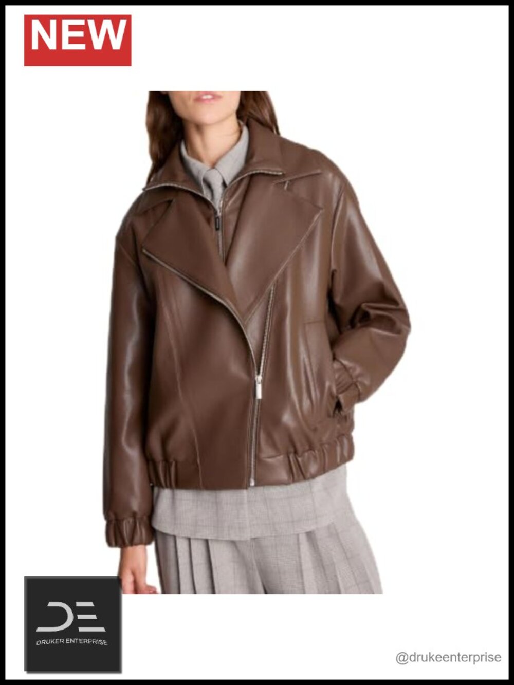 Faux Leather Moto Jacket Asymmetrical Zip Long Sleeve Fall